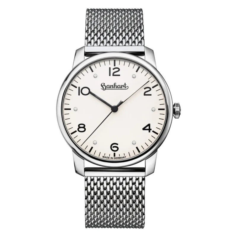 Hanhart Silva Weiß 38,5 mm Milanaiseband Silber Herrenuhr 782.250-9428