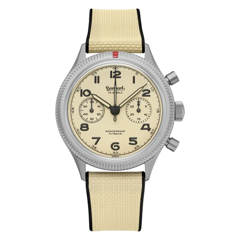 Hanhart 417 TI Desert Pilot 42 mm Kautschukband Sand Herrenuhr H721L.250-1715