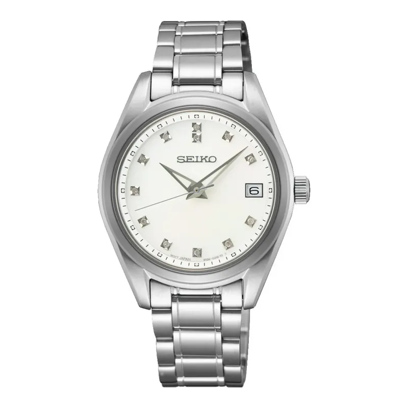Seiko Classic Diamant Quarz 32 mm Edelstahl Perlmutt Damenuhr SUR579P1