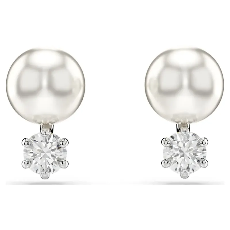 Swarovski  Matrix Ohrstecker Kristallperle, Rundschliff, Weiß, Rhodiniert