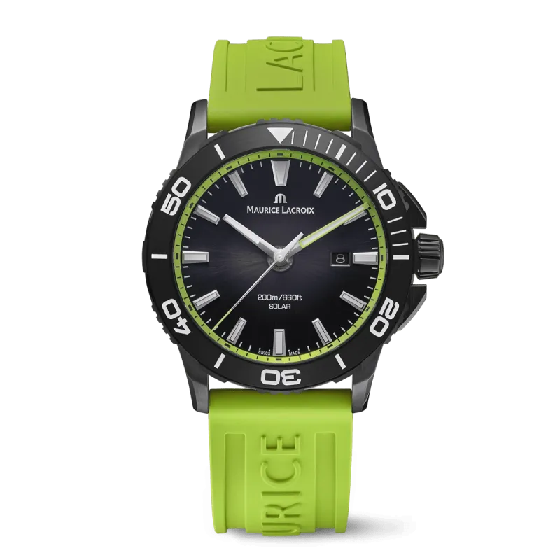 Maurice Lacroix PONTOS S SOLAR SPECIAL EDITION, 42 mm, Neongrünes Kautschukarmband Herrenuhr PT1008-DLB00-330-5