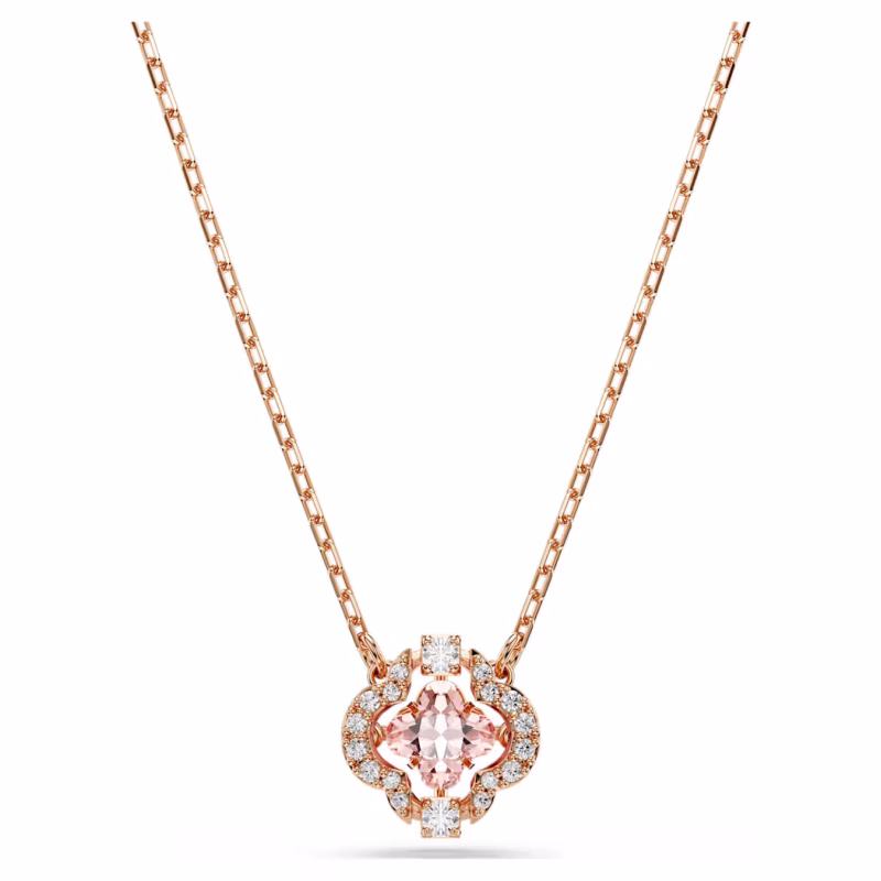 Swarovski  Una Halskette Glücksklee, Rosa, 18k rosévergoldet