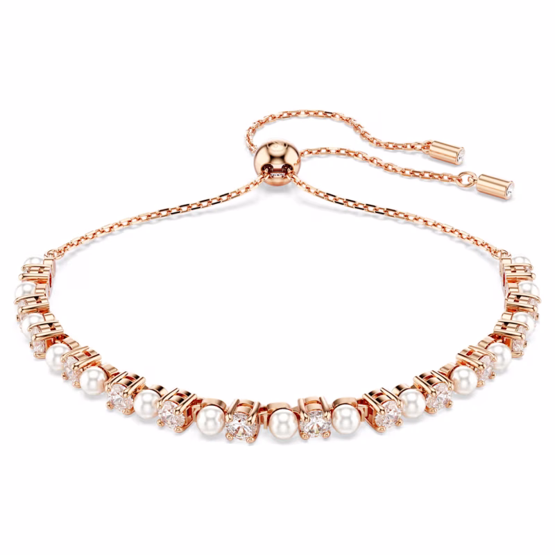 Swarovski  Matrix Tennis Armband Kristallperle, Rundschliffe, Weiß, 18k rosévergoldet