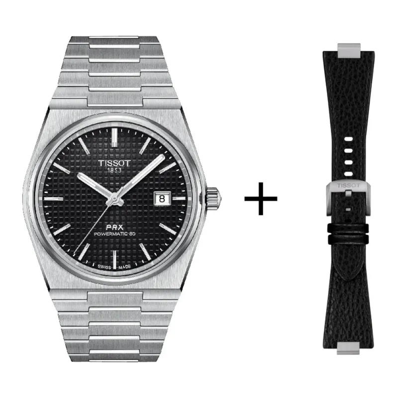 Tissot PRX Herrenuhr T137.407.11.051.00 Set mit schwarzen Lederband 