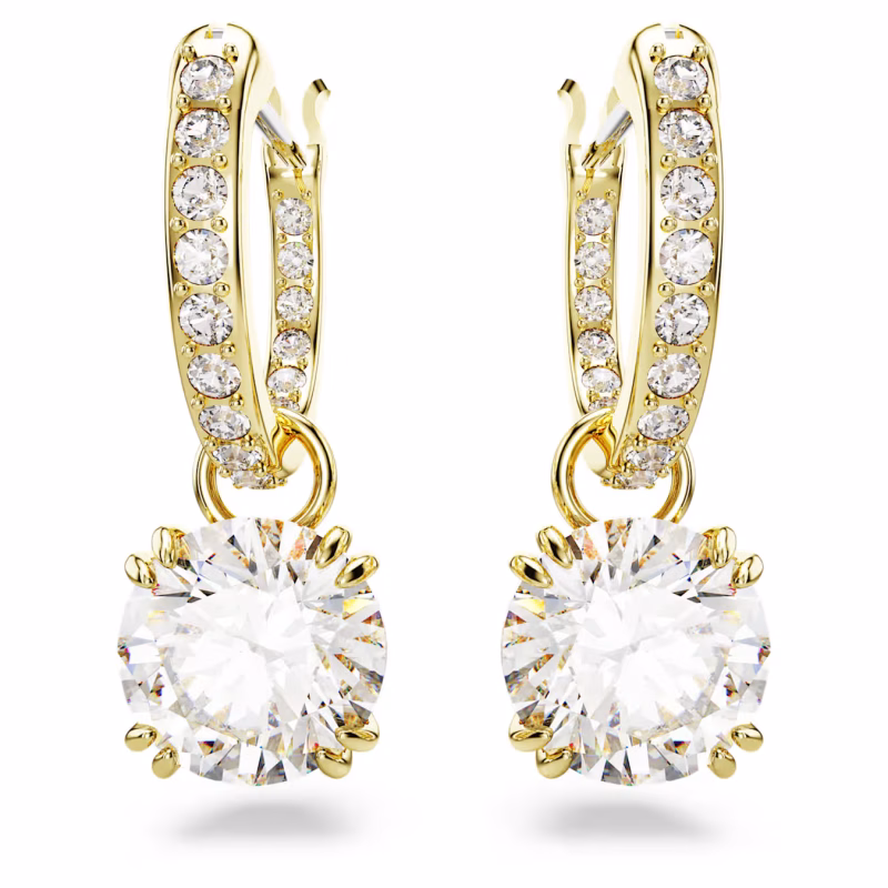 Swarovski  Stilla Drop-Ohrhänger Rundschliff, Weiß, 18k vergoldet