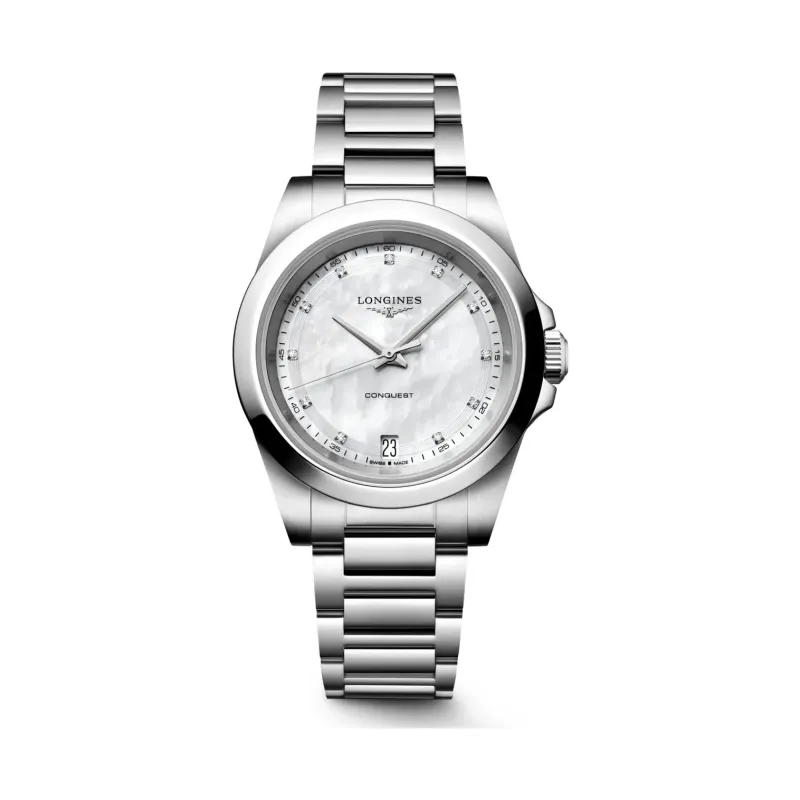Longines Conquest Perlmutt Diamanten Edelstahlband 34 mm Damenuhr L3.460.4.87.6