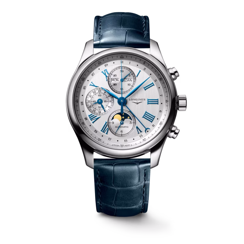Longines Master Collection Chrono Mondphase Silber Lederband Herrenuhr L2.773.4.71.2