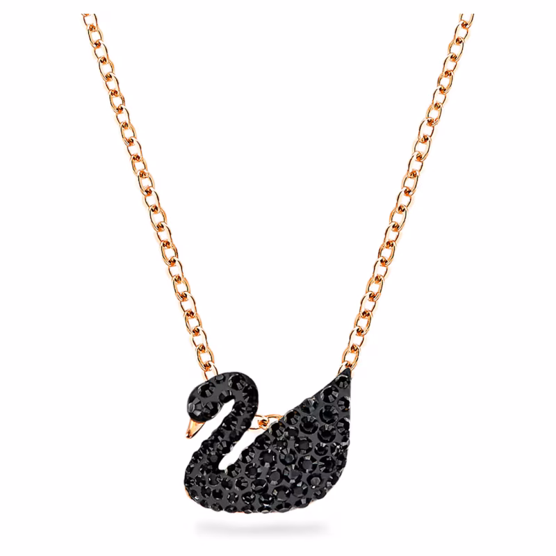 Swarovski  Swan Anhänger Schwan, Klein, Schwarz, 18k rosévergoldet