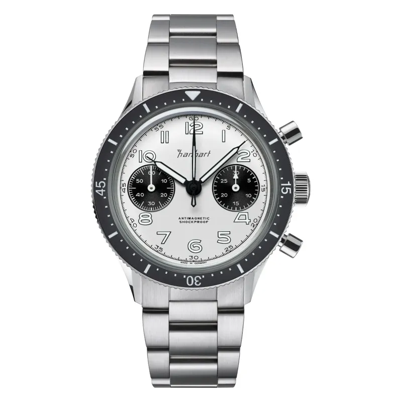 Hanhart 415 ES Panda 39 mm Edelstahlband Silber Herrenuhr H703.201-6428
