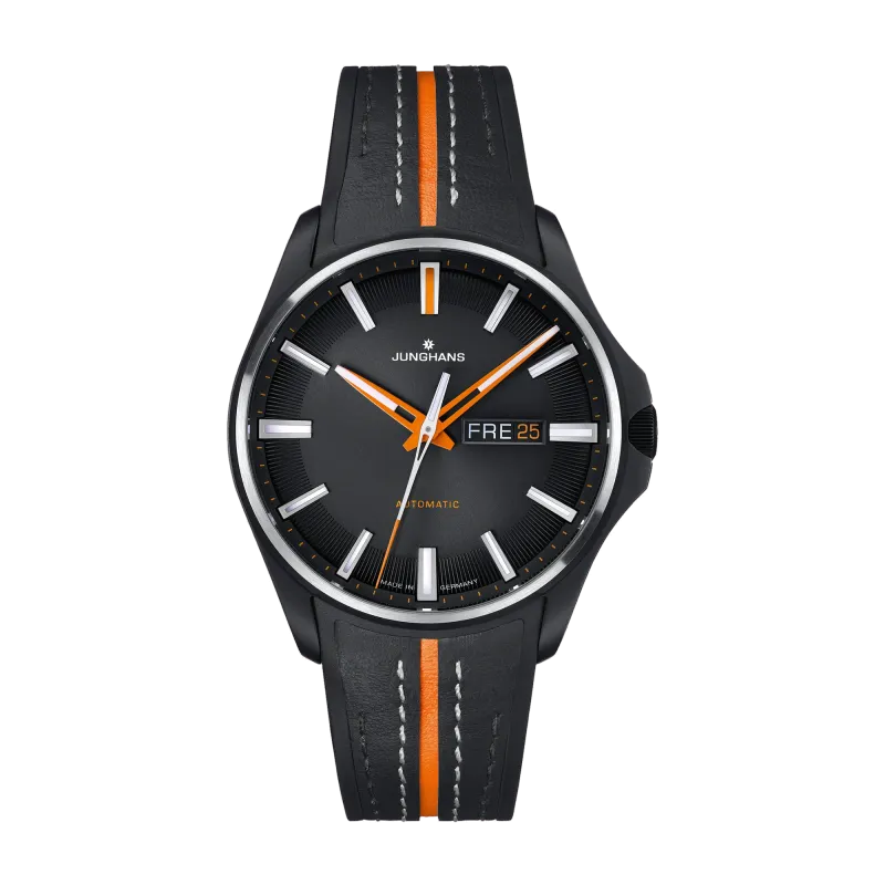 Junghans Meister S Automatic, Kautschukband mit Ledereinlage, Gangreserve bis zu 38 Stunden Herrenuhr 27/4612.00
