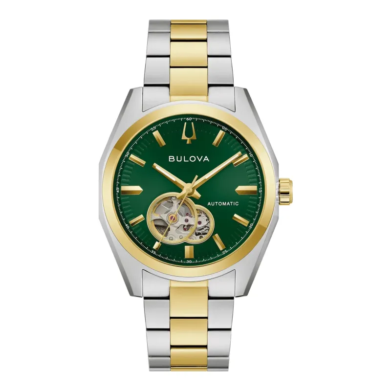Bulova Surveyor Automatik offene Unruh bicolor grün Herrenuhr 98A338