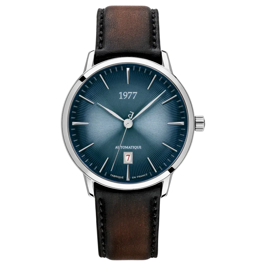 1977 EDMOND Automatik, 40 mm, Zifferblatt Blau, Lederband Braun, Herrenuhr 1977P01164