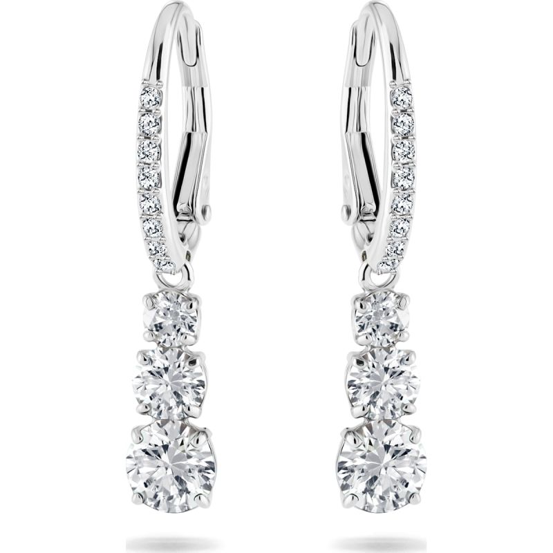 Swarovski Stilla Attract Creolen, Rundschliff, Weiß, Rhodiniert, 3 cm
