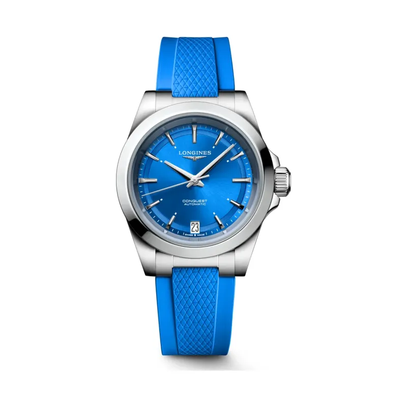 Longines Conquest Blau Kautschukband blau 34 mm Damenuhr L3.430.4.90.9