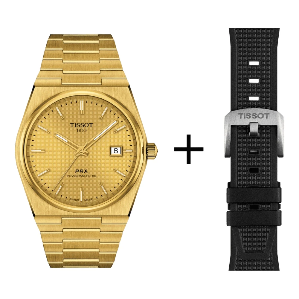 Tissot PRX Gold Powermatic Herrenuhr 80 T137.407.33.021.00 Set mit schwarzem Kautschukarmband