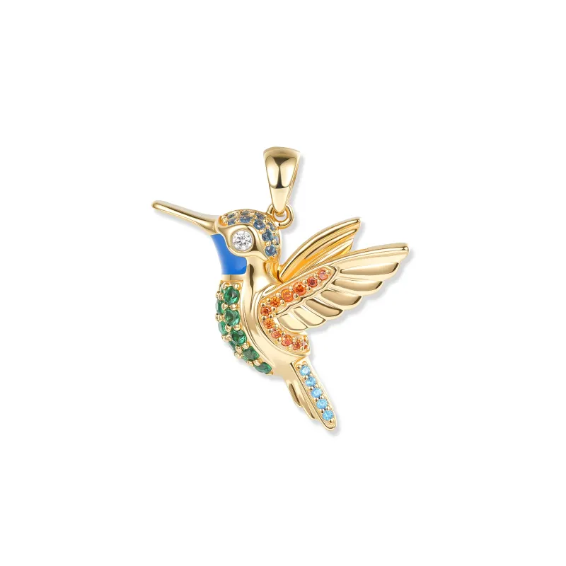 Seinerzeit Anhänger Nani Kolibri Anhänger mit grünen, blauen und orangefarbenen Zirkonia, 2 x 2,6 cm