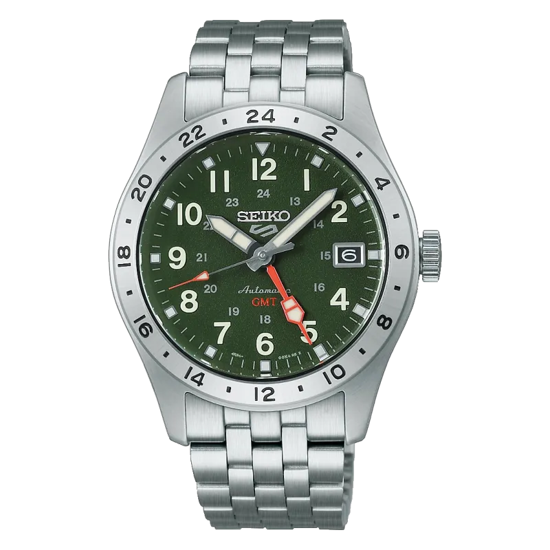 Seiko 5 Sports Automatik GMT, 39mm, Edelstahl, Khaki Herrenuhr HDB001K1
