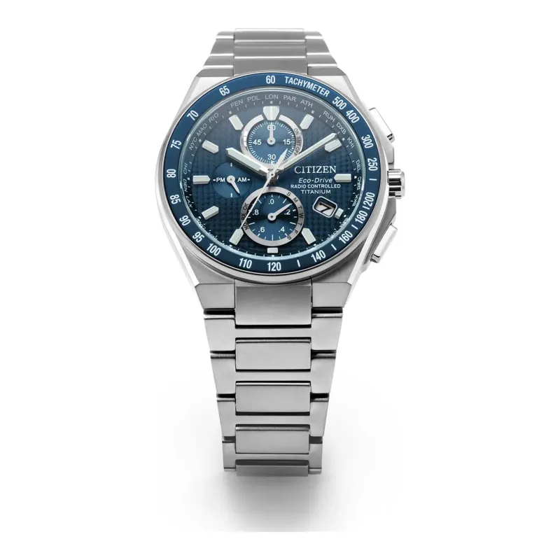 Citizen Eco-Drive Funk Chronograph Super Titanium blau Herrenuhr AT8396-59L