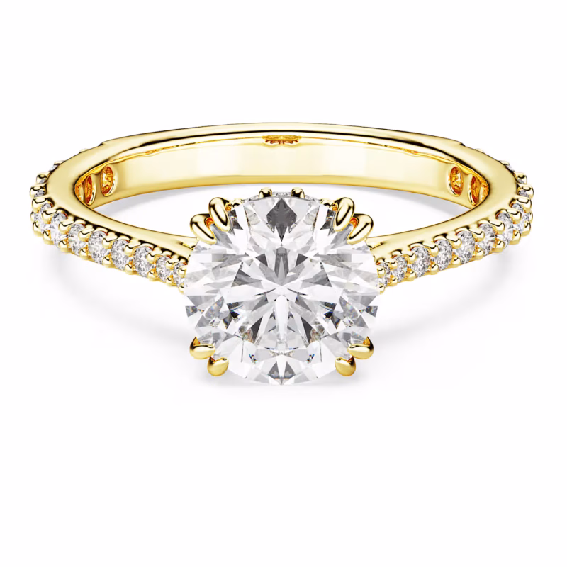 Swarovski  Stilla Cocktailring Rundschliff, Pavé, Weiß, 18k vergoldet, Gr 55