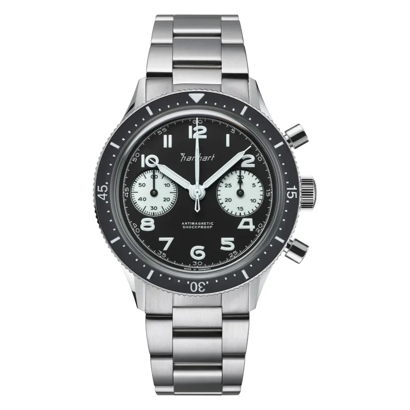 Hanhart 415 ES Reverse Panda 39 mm Edelstahlband Silber Herrenuhr H703.211-6428