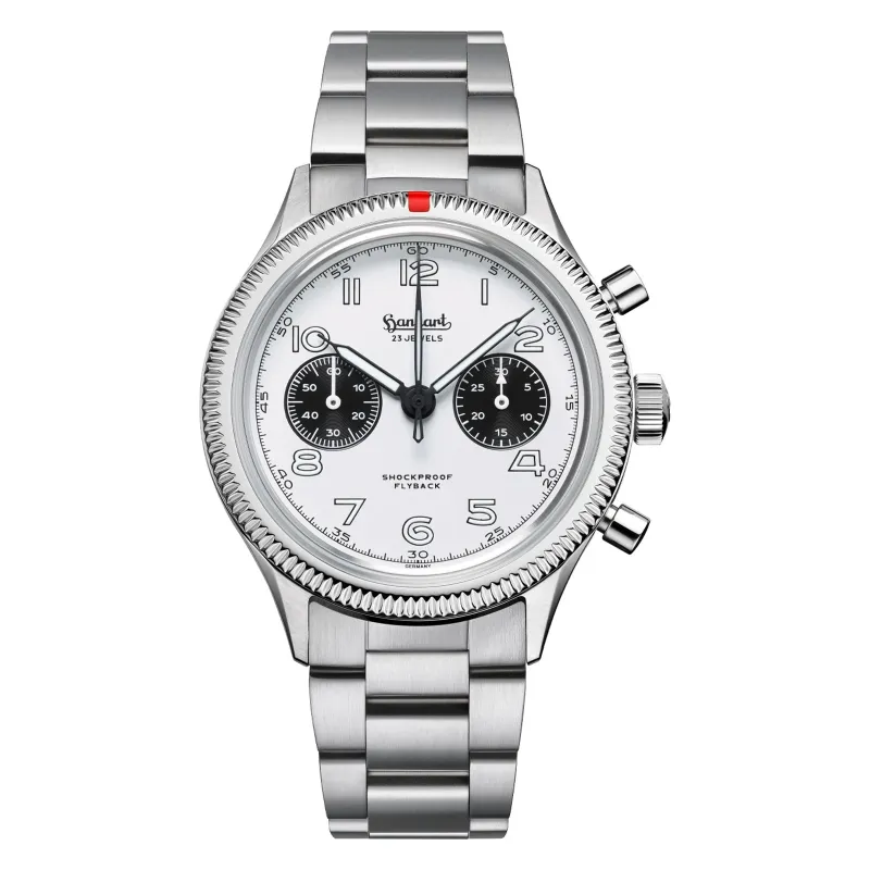 Hanhart 417 ES Flyback Panda 42 mm Edelstahlband Silber Herrenuhr H721.201-6428