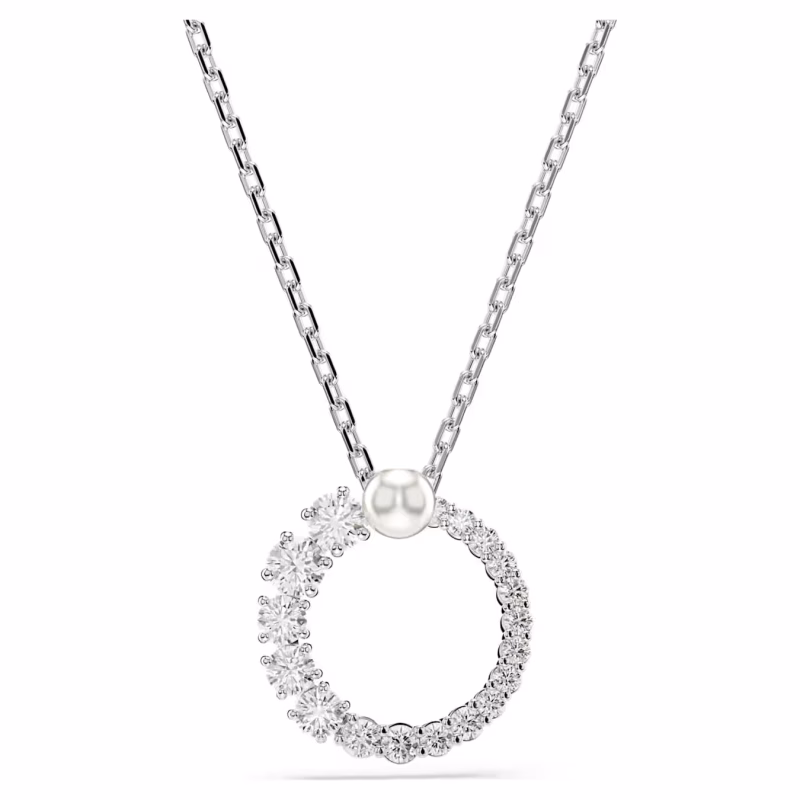 Swarovski Kette Matrix Anhänger Kristallperle, Rundschliff, Weiß, Rhodiniert
