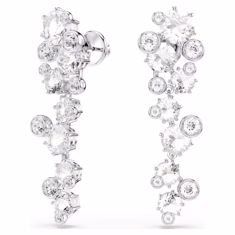 Swarovski Constella Drop-Ohrhänger Verschiedene Schliffe, Weiß, Rhodiniert