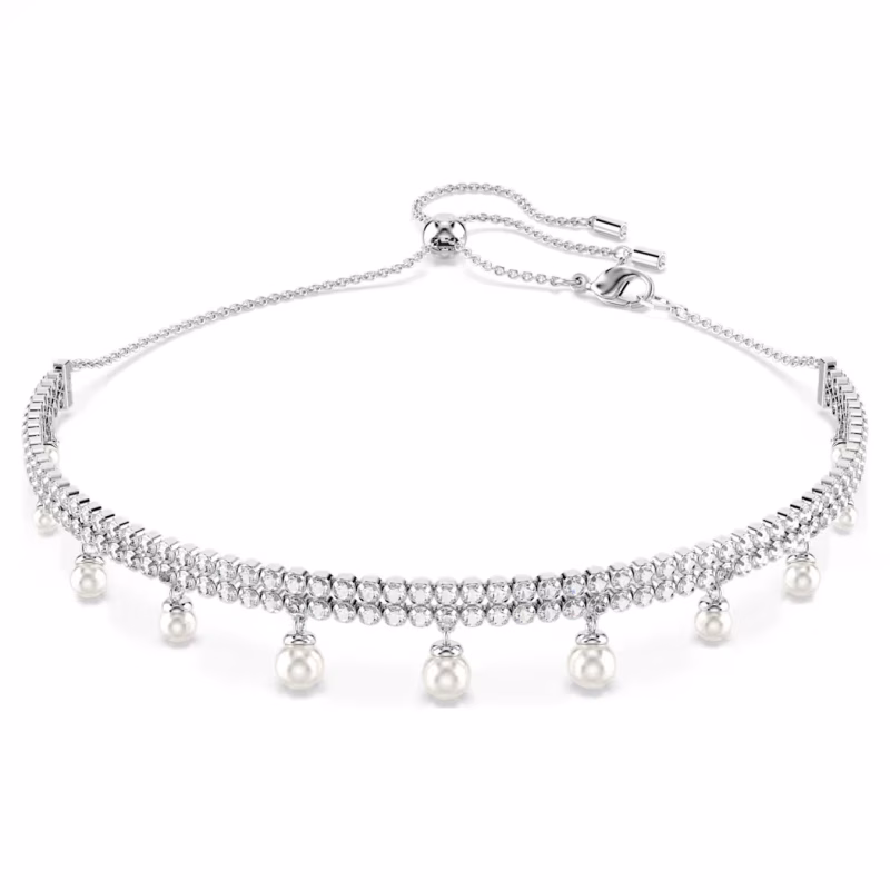 Swarovski Kette Ariana Grande x Swarovski Kristallperle, Rundschliff, Weiß, Rhodiniert