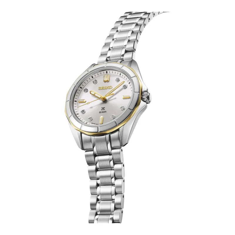 Seiko Prospex SEA Diver Quarz 34 mm Bicolor Perlmutt Damenuhr SUR618J1