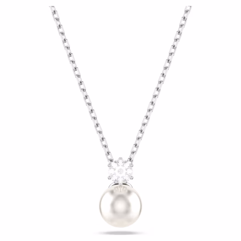 Swarovski Kette Matrix Anhänger Kristallperle, Rundschliff, Weiß, Rhodiniert