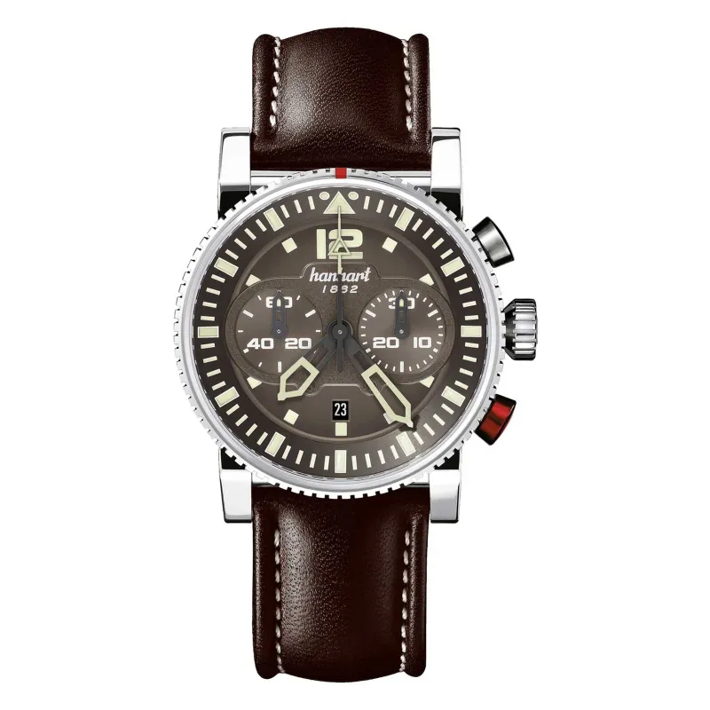 Hanhart PRIMUS Pilot braun 44 mm Lederband Dunkelbraun Herrenuhr 740.280-0120