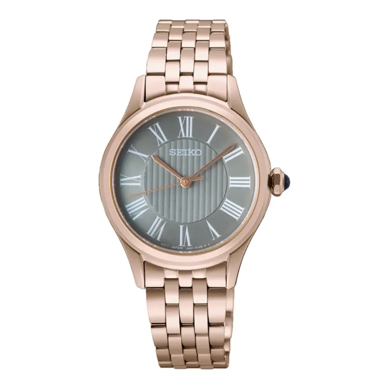 Seiko Classic Quarz 30 mm Goldfarben Grau Damenuhr SUR614P1