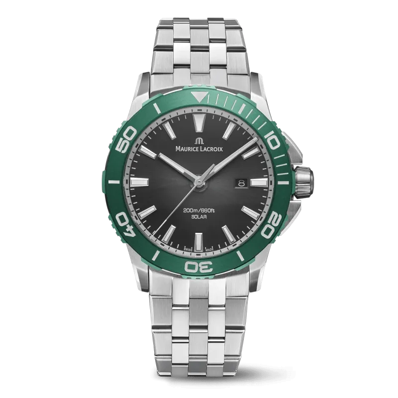 Maurice Lacroix PONTOS S SOLAR 42mm, Quartz, Edelstahlarmband, Schwarz Herrenuhr PT1008-SSL52-330-1