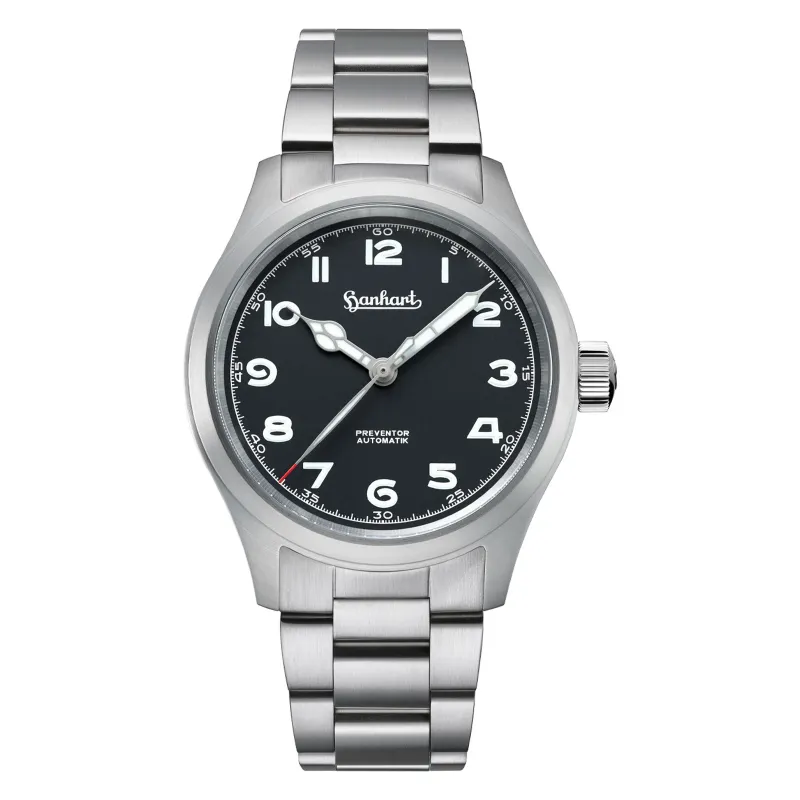 Hanhart PIONEER Preventor HD12 schwarz 39 mm Edelstahlband Silber Herrenuhr 792.810-6429