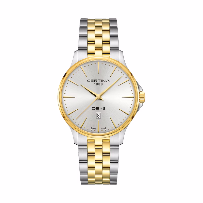 Certina DS-8 Gent 40mm, Quarz, Silber/Gold, Edelstahl Herrenuhr C045.410.22.031.00