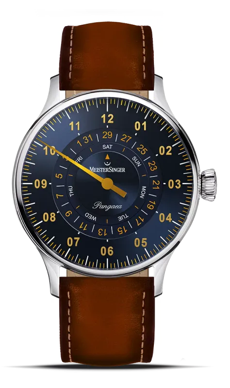 Meister Singer Pangaea Day Date, Automatik, Stahlblau mit Gold Herrenuhr PDD917G