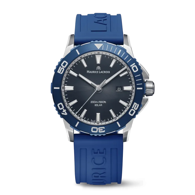 Maurice Lacroix PONTOS S SOLAR 42mm, Quartz, Blaues FKM-Kautschukarmband Herrenuhr PT1008-SSL40-430-4