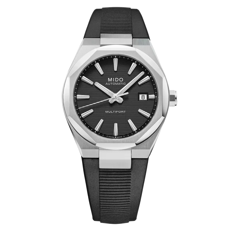 Mido Multifort 8 One Crown, Schwarz, Kautschukband, Achteckige Lünette Herrenuhr M055.507.17.051.00