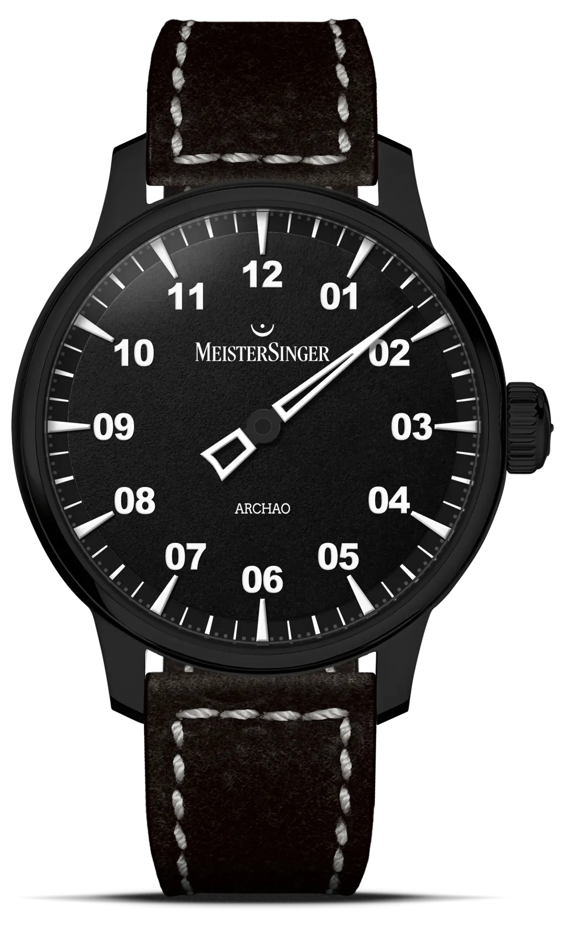 Meister Singer Archao DLC, Schwarz, Automatikwerk, 43 mm, Lederband Herrenuhr AR902BL
