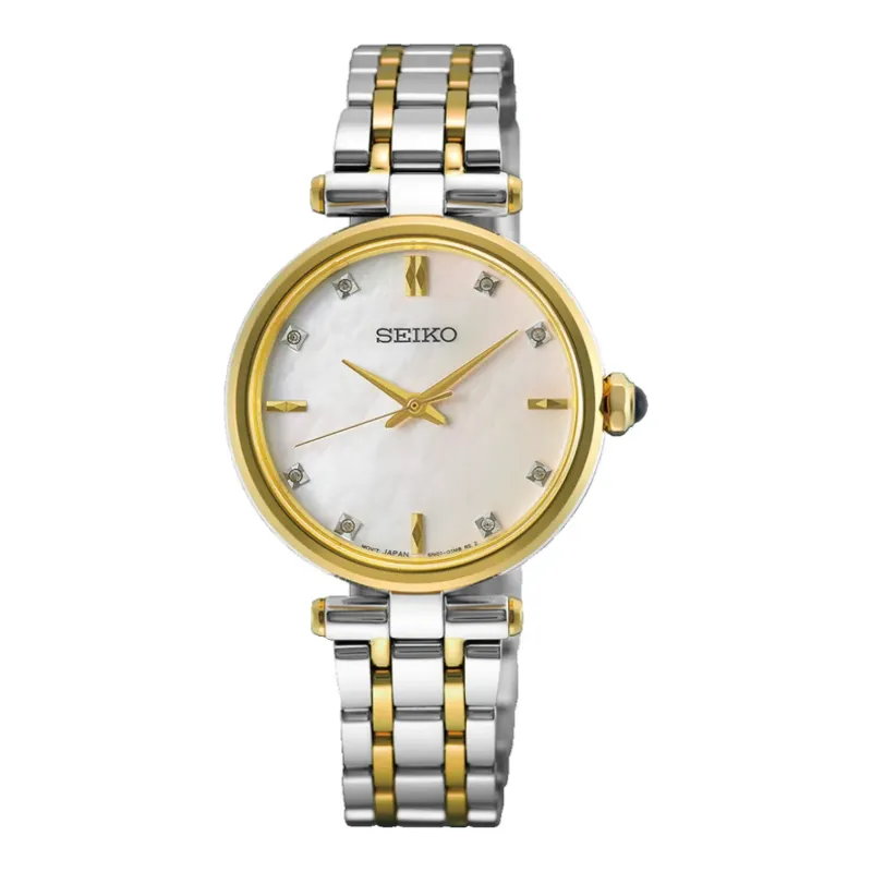 Seiko Classic Perlmutt Quarz 29 mm Bicolor Damenuhr HGH007P1