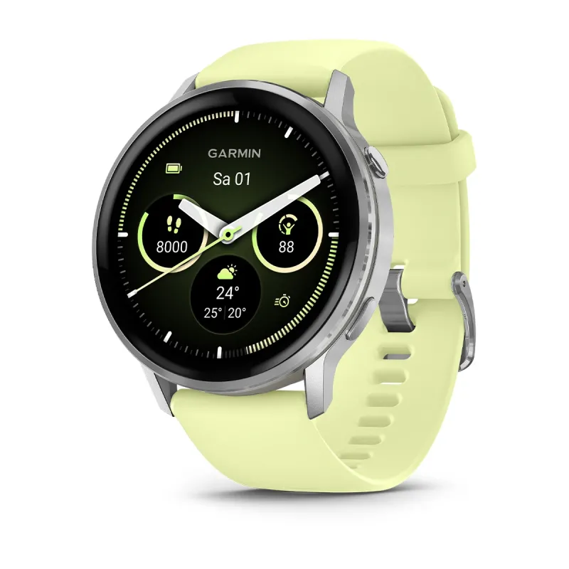 Garmin Venu® 4 - 45 mm Grau/Silber mit Schnellwechsel-Silikon-Armband 22 mm Zitrone Herrenuhr 010-03014-02