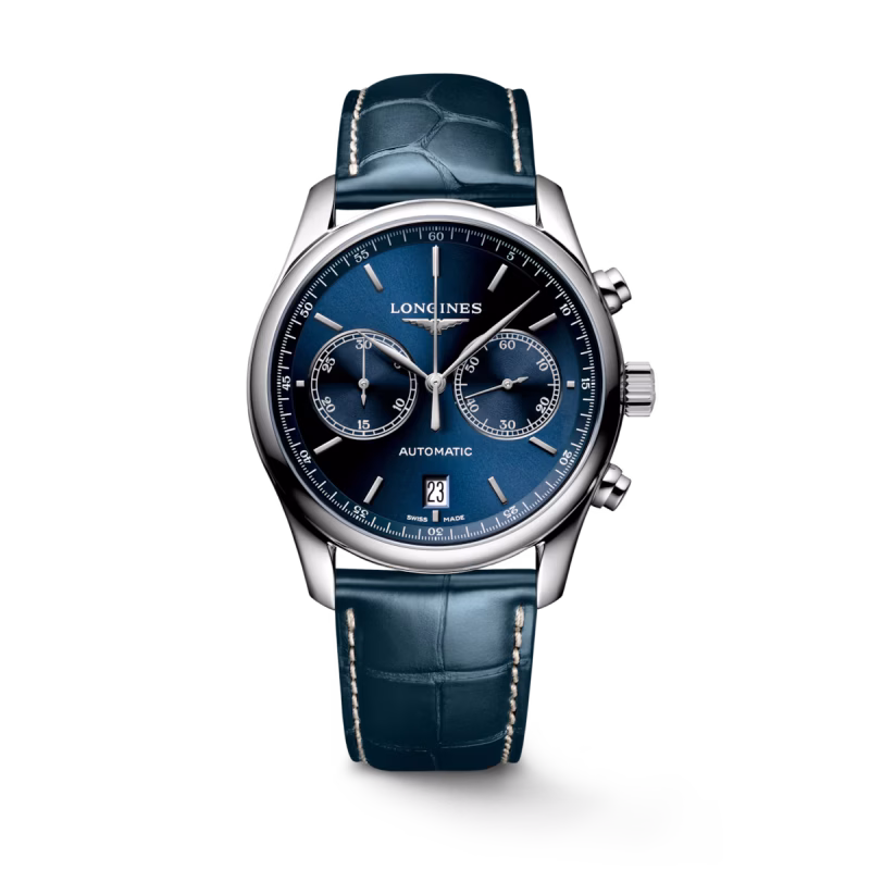 Longines Master Collection Chronograph Blau Lederband Herrenuhr L2.629.4.92.0