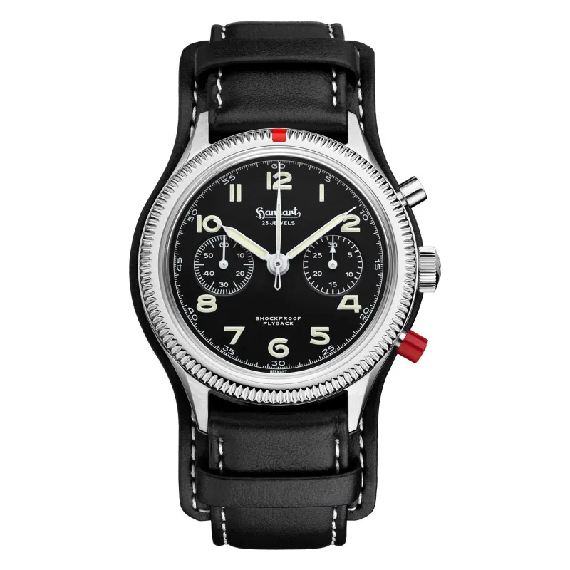 Hanhart 417 ES Heritage Flyback 42 mm Lederband Schwarz Herrenuhr H721.212-7010