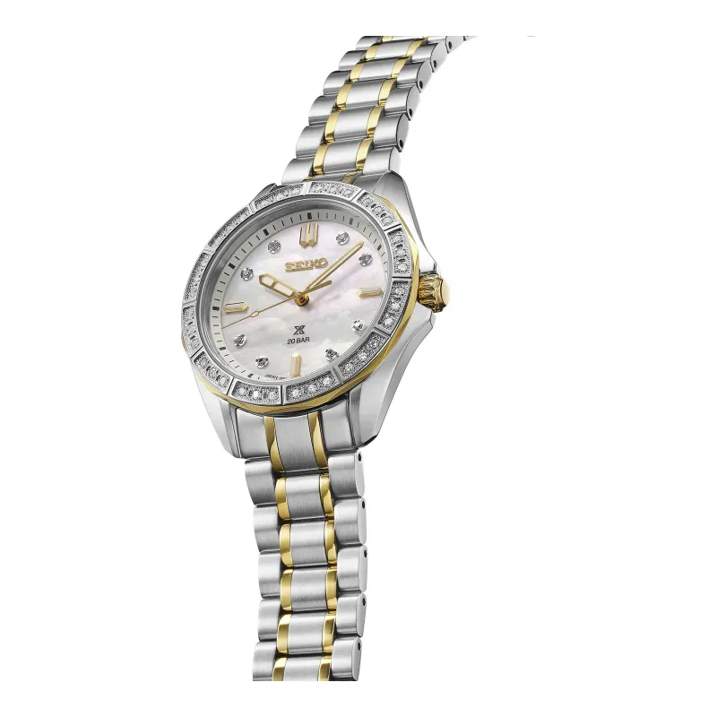 Seiko Prospex SEA Diver Quarz 34 mm Bicolor Perlmutt Damenuhr SUR622J1