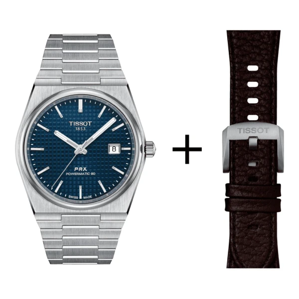 Tissot PRX Herrenuhr T137.407.11.041.00 Set mit braunem Lederarmband