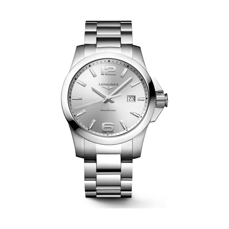 Longines Conquest Silber Edelstahlband 43 mm Herrenuhr L3.760.4.76.6