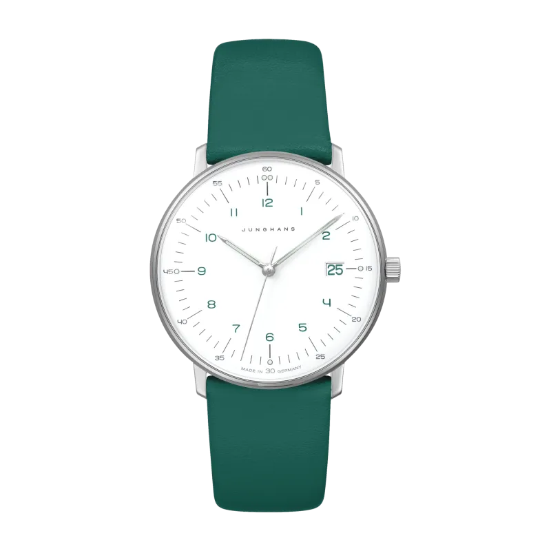 Junghans max bill Damen grünes Lederband Damenuhr 47/4557.02