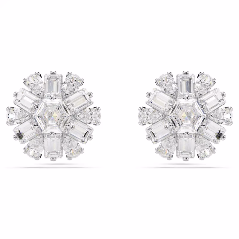 Swarovski  Idyllia Ohrstecker Verschiedene Schliffe, Schneeflocke, Weiß, Rhodiniert