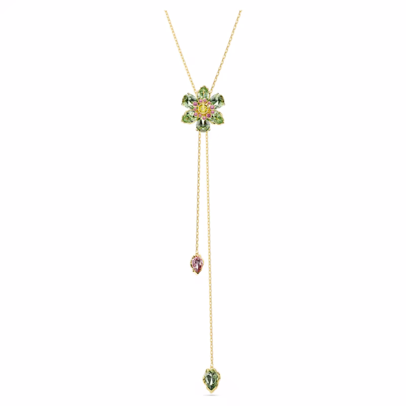 Swarovski  Idyllia Y-Anhänger Verschiedene Schliffe, Blume, Mehrfarbig, 18k vergoldet