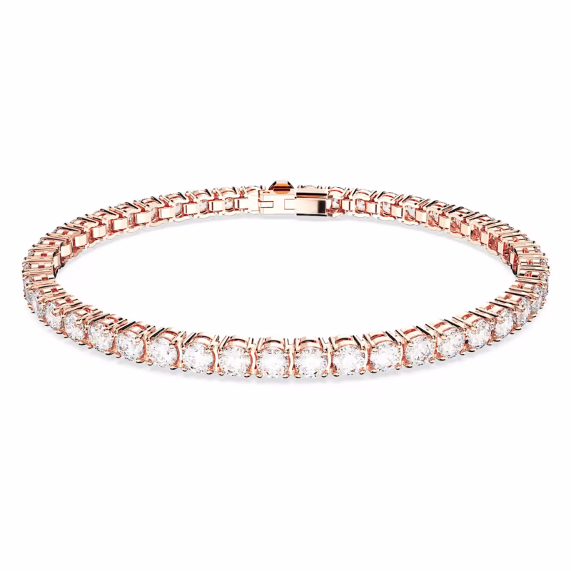 Swarovski  Matrix Tennis Armband Rundschliff, Weiß, 18k rosévergoldet